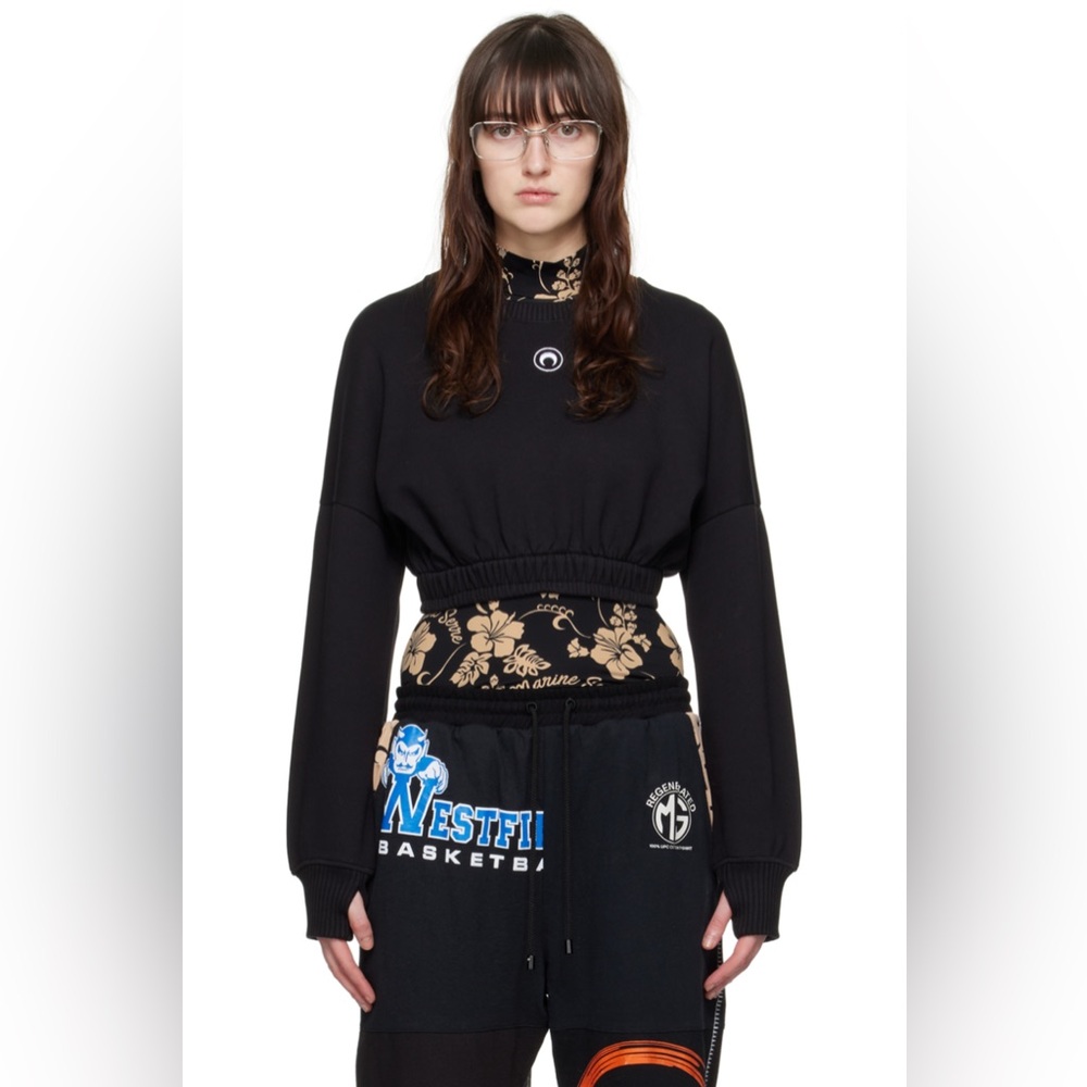 Marine Serre Women's Cropped Sweatshirt Black 99 Size XS - Picture 5 of 15